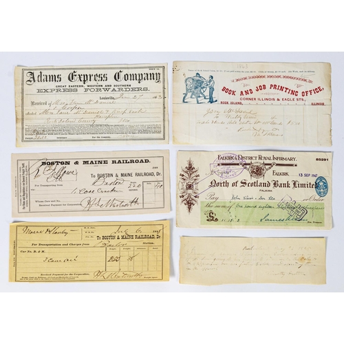 342 - PAPER MONEY: various cheques, bankers drafts, cash promises and related ephemera including Rock Isla... 