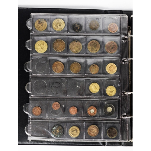 346 - COINS & TOKENS: Album of 19th century Spade Guinea gaming tokens, inscribed 'In Memory of the Go... 