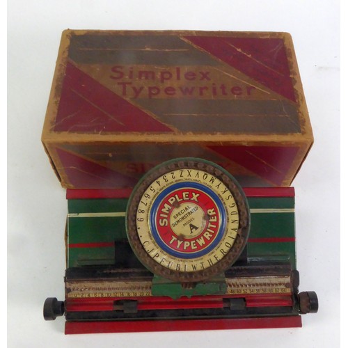 242 - SIMPLEX TYPEWRITER SPECIAL DEMONSTRATED, MODEL A, in original box with Directions for Operating prin... 