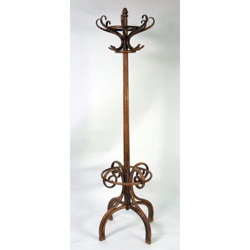 77 - LARGE PILLAR HAT AND COAT STAND with hardwood cluster column, with two tier bentwood top, on bentwoo... 