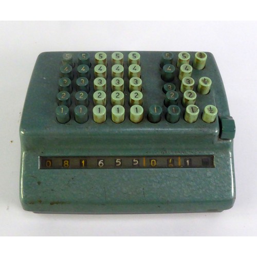 309 - SUMLOCK LTD., PLUS, PATENT BELL PUNCH CO. LTD. PUSH BUTTON ADDING MACHINE, made in GB, in green enam... 