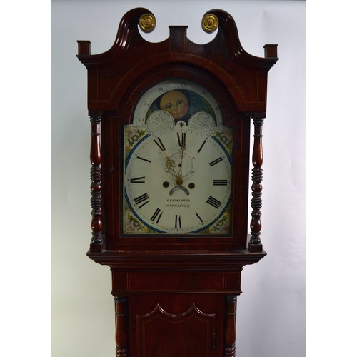 295 - LONGCASE CLOCK: George III mahogany longcase clock by George Slater of Uttoxeter, with painted spand... 