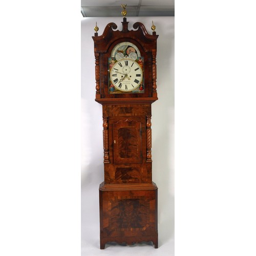 12 - JAMES TOPHAM, NANTWICH, EARLY 19th CENTURY FIGURED MAHOGANY LONGCASE CLOCK with 8 days striking move... 