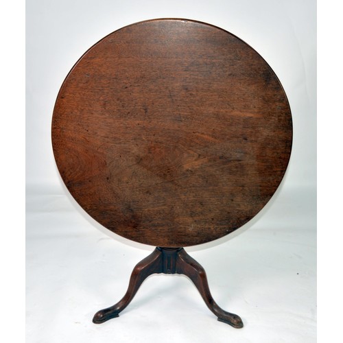 66 - GEORGE III MAHOGANY TRIPOD TABLE, with plain circular snap top, on plain tapered column and tripod s... 