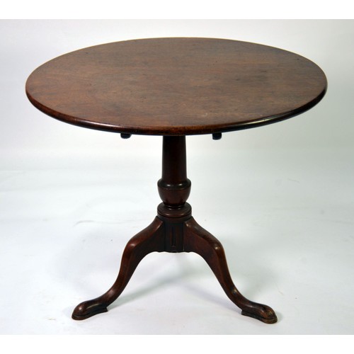 66 - GEORGE III MAHOGANY TRIPOD TABLE, with plain circular snap top, on plain tapered column and tripod s... 