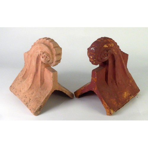 275 - SALVAGE: Pair of reproduction Victorian style terracotta coping tile finials, 13