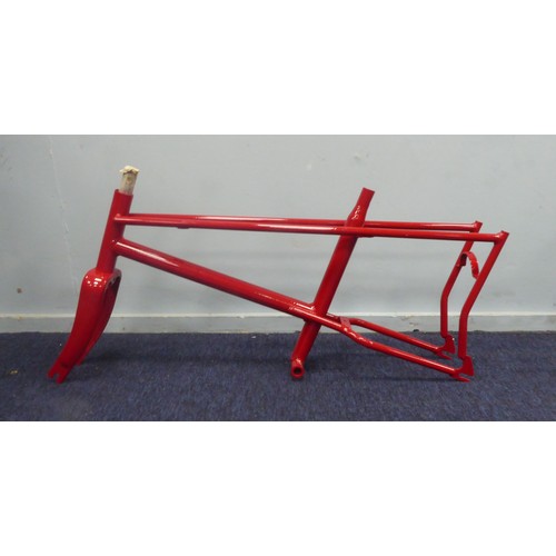 218 - RALEIGH CHOPPER FRAME: freshly red painted frame and forks possibly for a Mk II custom Chopper, no d... 