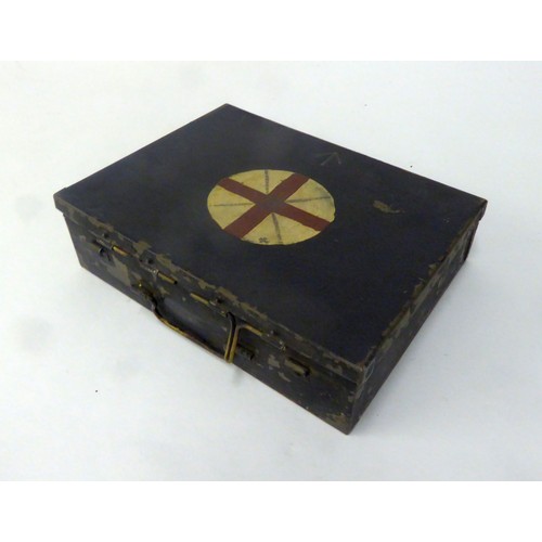 254 - BLACK METAL MILITARY FIRST AID BOX, with printed instruction inside the lid - Outfit, First Aid for ... 