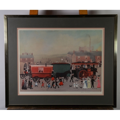 13 - HELEN BRADLEY (1900-1974)ARTIST SIGNED COLOUR PRINT WITH BLIND STAMP'Big Bertha arriving at Lees, Ol... 