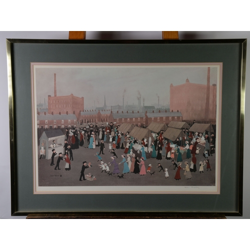 14 - HELEN BRADLEY (1900-1974)ARTIST SIGNED COLOUR PRINT WITH BLIND STAMP 'Hollinwood Market Oldham'Signe... 