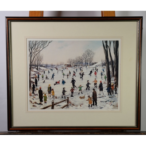 26 - TOM DODSONARTIST SIGNED COLOUR PRINTFrozen lake busy with skatersSigned in pencil lower right13 1/4