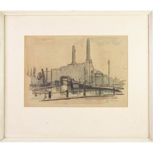 36A - IAN GRANT (1904 - 1993) WATERCOLOUR DRAWING ON GREY PAPER Barton Power Station Signed lower right an... 