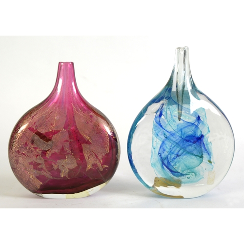 22 - IOW GLASS: Michael Harris for Isle of Wight glass blue and aquamarine onion vase, plus a similar Dit... 