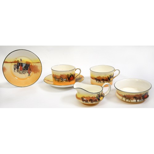 75 - ROYAL DOULTON SERIES WARE TEA FOR TWO SERVICE of 6 pieces, decorated with various coaching scenes, v... 