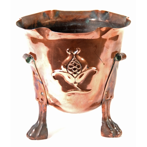 32 - EARLY TWENTIETH CENTURY ARTS & CRAFTS COPPER JARDINIERE the 'U' shape bowl with crimped rim, rep... 