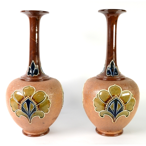 78 - PAIR OF EARLY TWENTIETH CENTURY ROYAL DOULTON (LAMBETH) DOULTON & SLATERS PATENT STONEWARE VASES... 