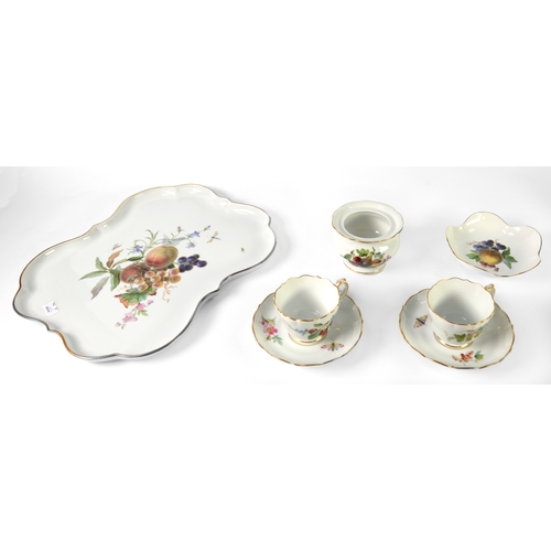 127 - EARLY TWENTIETH CENTURY MEISSEN PORCELAIN CABARET SET comprising; CARTOUCHE-SHAPED TRAY, TWO CUPS &a... 