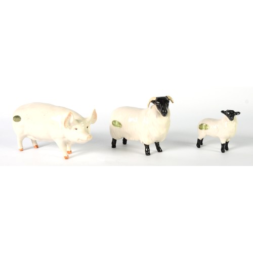 79 - BESWICK CHINA MODEL OF A SOW 'Champion Wall Queen', 6in (15.2cm) long; BESWICK MODEL OF A RAM and an... 