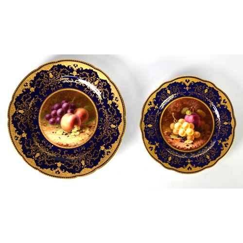 120 - TWO COALPORT CHINA CABINET PLATES, painted with fruit against a natural background, each signed FH C... 