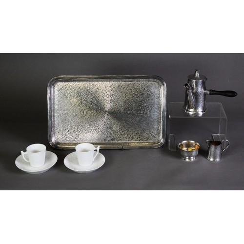 536 - STYLISH ELECTROPLATED THREE PIECE ESPRESSO COFFEE CABARET SET BY WILLIAM HUTTON, comprising: COFFEE ... 