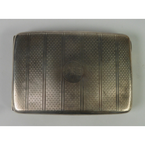 516 - GEORGE V SILVER large curved oblong pocket cigarette case, with engine turned striped decoration and... 