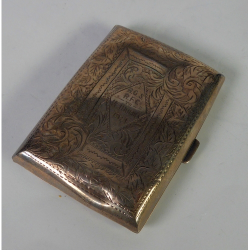 461 - GEORGE V ENGRAVED PRESENTATION SILVER POCKET CIGARETTE CASE, Birmingham 1923, 1.52ozt, a/f