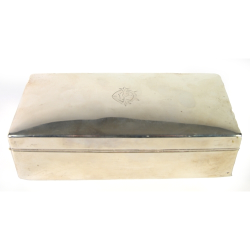 429 - GEORGE V SILVER CLAD TABLE CIGARETTE BOX, of typical form with monogram to the domed cover and hardw... 