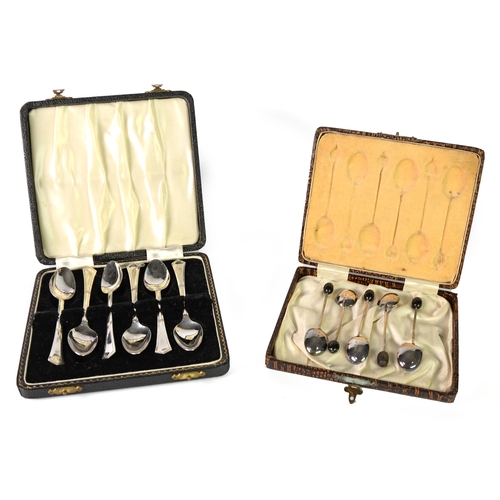 434 - TWO CASED SETS OF SILVER SPOONS, comprising: SET OF TEASPOONS, with pointed tops, Birmingham 1957, 3... 