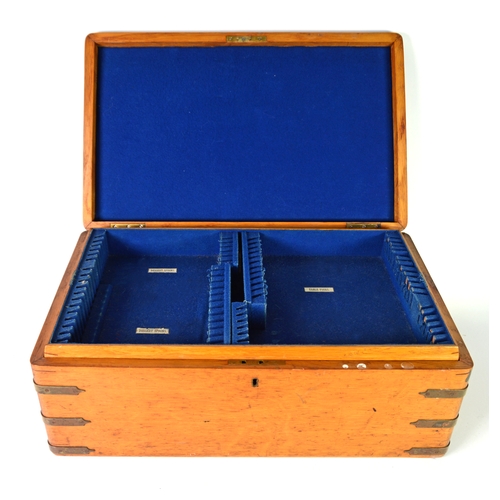 564 - EDWARDIAN BLOND OAK BRASS-BOUND CUTLERY BOX