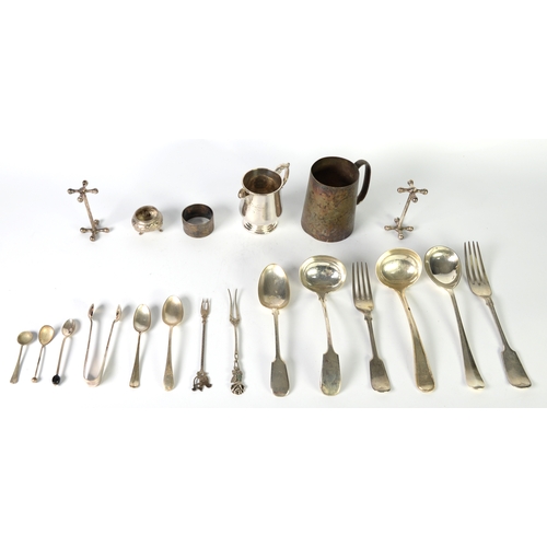 565 - QUANTITY OF ELECTRO-PLATED CUTLERY, a pair of knife rests, a pair of salt cellars and two mugs