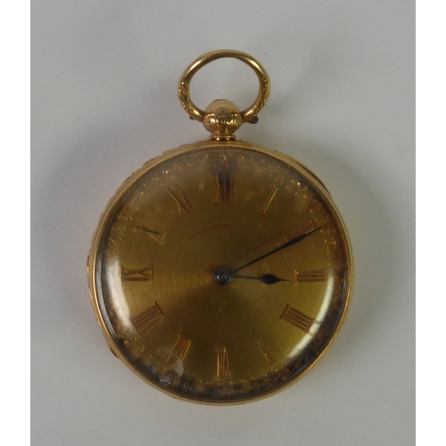 75 - 18ct GOLD DRESS POCKET WATCH with key wind movement, 'gold' roman dial, engine turned case, 1 3/4in ... 