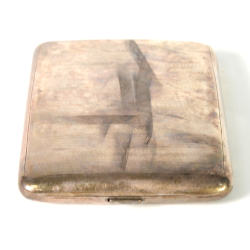 424 - SILVER CURVED OBLONG POCKET CIGARETTE CASE with engine turned decoration, double sided interior, 4 1... 