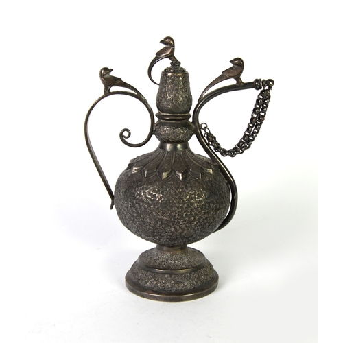 343 - EARLY 19th CENTURY NORTHERN INDIAN MUGHAL SILVER COLOURED METAL OPIUM WATER FLASK (Chuski), finely c... 