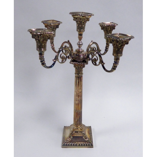 570 - EARLY TWENTIETH CENTURY ELECROPLATED CORINTHIAN COLUMN CANDLESTICK with REMOVABLE scrolliated four-b... 