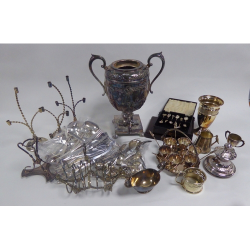 571 - SELECTION OF ELECTRO-PLATE including an E P B M TEA-URN, a VICTORIAN TOAST RACK with lozenge REGISTR... 