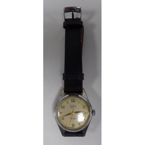 113A - 1960s BIFORA CHROMIUM PLATED BRASS CASED GENT'S WRISTWATCH, on leather strap, the back plate inscrib... 