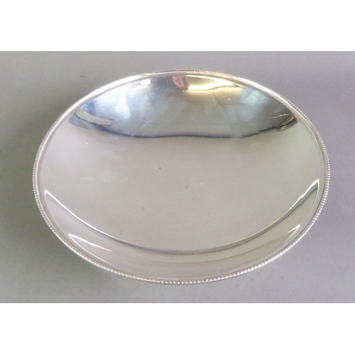 377 - GEORGE VI PLAIN SILVER FOOTED DISH, of shallow form with beaded border, 2 ¼” (5.7cm) high, 8” (20.3c... 