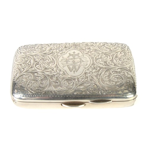 360 - SILVER CURVED OBLONG POCKET CIGARETTE CASE, floral and foliate scroll engraved with double sided int... 