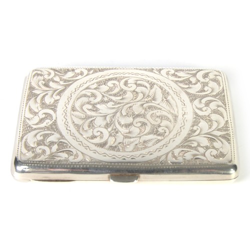 361 - LATE VICTORIAN SILVER NOTE CASE, oblong and floral and foliate scroll engraved, with light tan leath... 