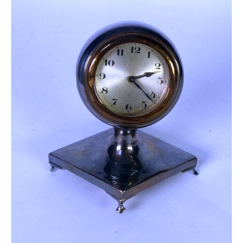 475 - GEORGE V SILVER CLAD H.A.C. DESK CLOCK, of pedestal form with 2” Arabic dial and diamond shaped base... 