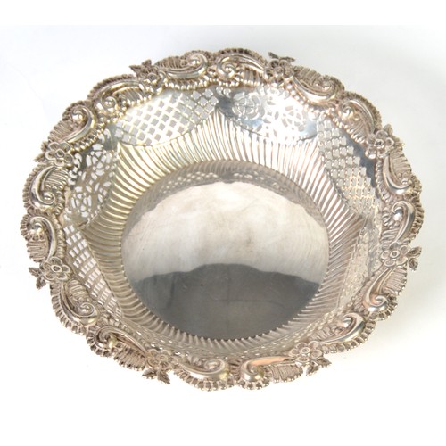 386 - VICTORIAN SILVER FRUIT BOWL, the sides semi-lobed and cut card pierced in alternate panels of diaper... 