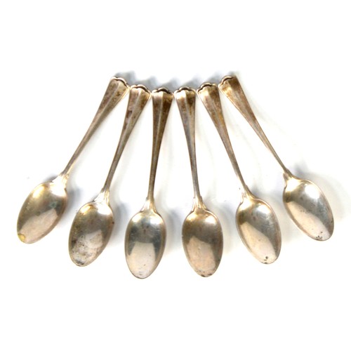 355 - SET OF SIX SILVER COLOURED METAL TEASPOONS, with trefoil tops, (800 mark), 2.87oz