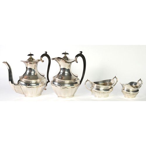 530 - GEORGIAN STYLE ELECTROPLATE TEA SERVICE OF FOUR PIECES, of bulbous oval form with panelled lower por... 