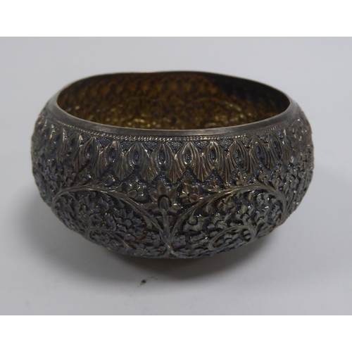 344 - 19th CENTURY NORTHERN INDIAN SILVER COLOURED METAL SMALL CIRCULAR CUSHION SHAPED BOWL, (from the sam... 