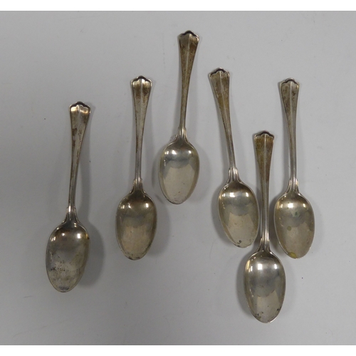 355 - SET OF SIX SILVER COLOURED METAL TEASPOONS, with trefoil tops, (800 mark), 2.87oz