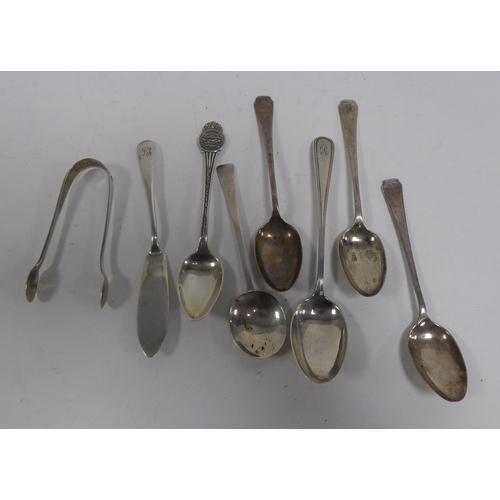 510 - SET OF THREE SILVER TEASPOONS Sheffield 1927 small pair of silver sugar tongs a butter knife a small... 