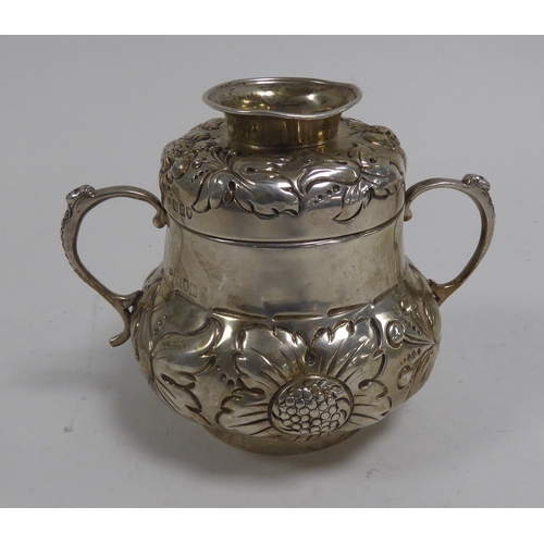 511 - GEORGE V SILVER PORRINGER, IN CHARLES II 17th CENTURY STYLE, with two caryatid handles and cover tha... 