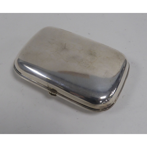 528 - EDWARDIAN ELECTROPLATED TABLE CIGAR CASE, oblong and cushion shaped, the hinged lid engraved with a ... 