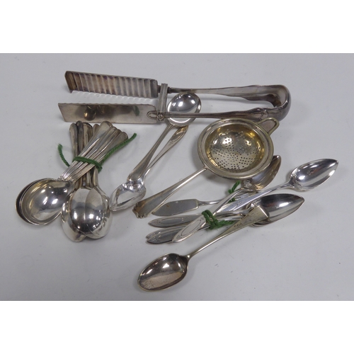 567 - PAIR OF ELECTROPLATE ASPARGUS SERVING TONGS; set of 11 Walker & Hall FRUIT SPOONS; set of 6 Comm... 