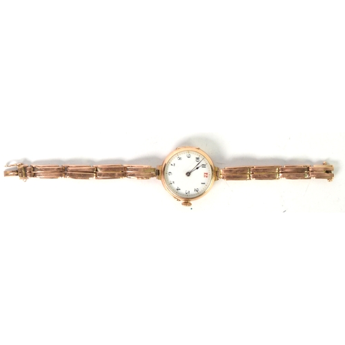 82 - LADY'S DREADNOUGHT, SWISS 9ct GOLD WRISTWATCH with 15 jewels movement, white porcelain arabic circul... 